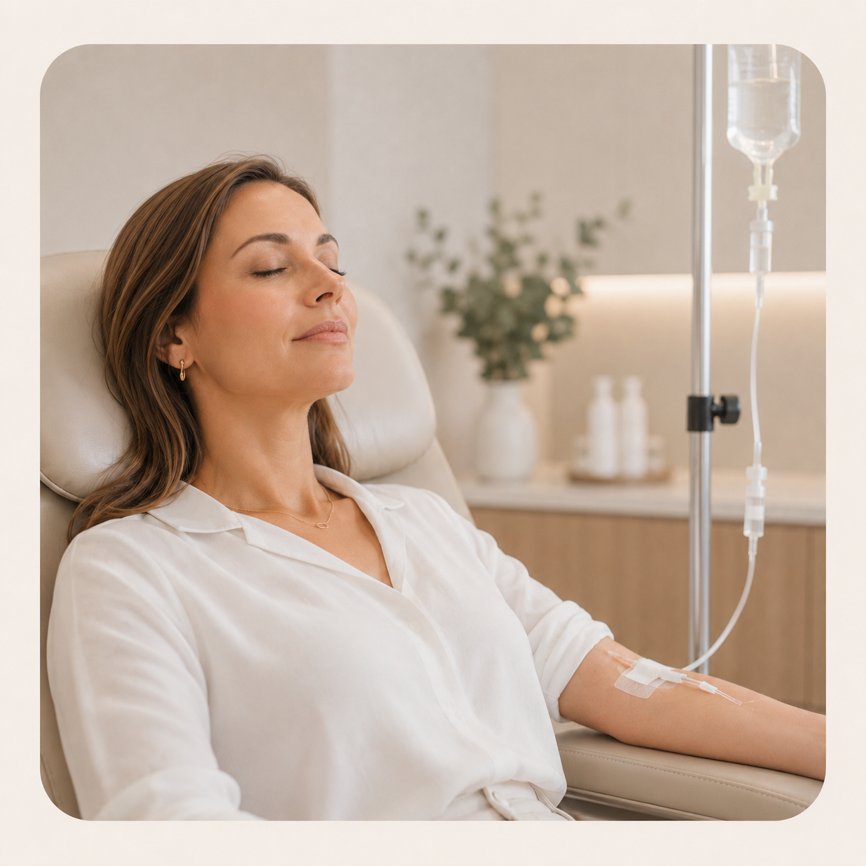 Entspannte Patientin bei einer Infusionstherapie in der Praxis JolieMed
